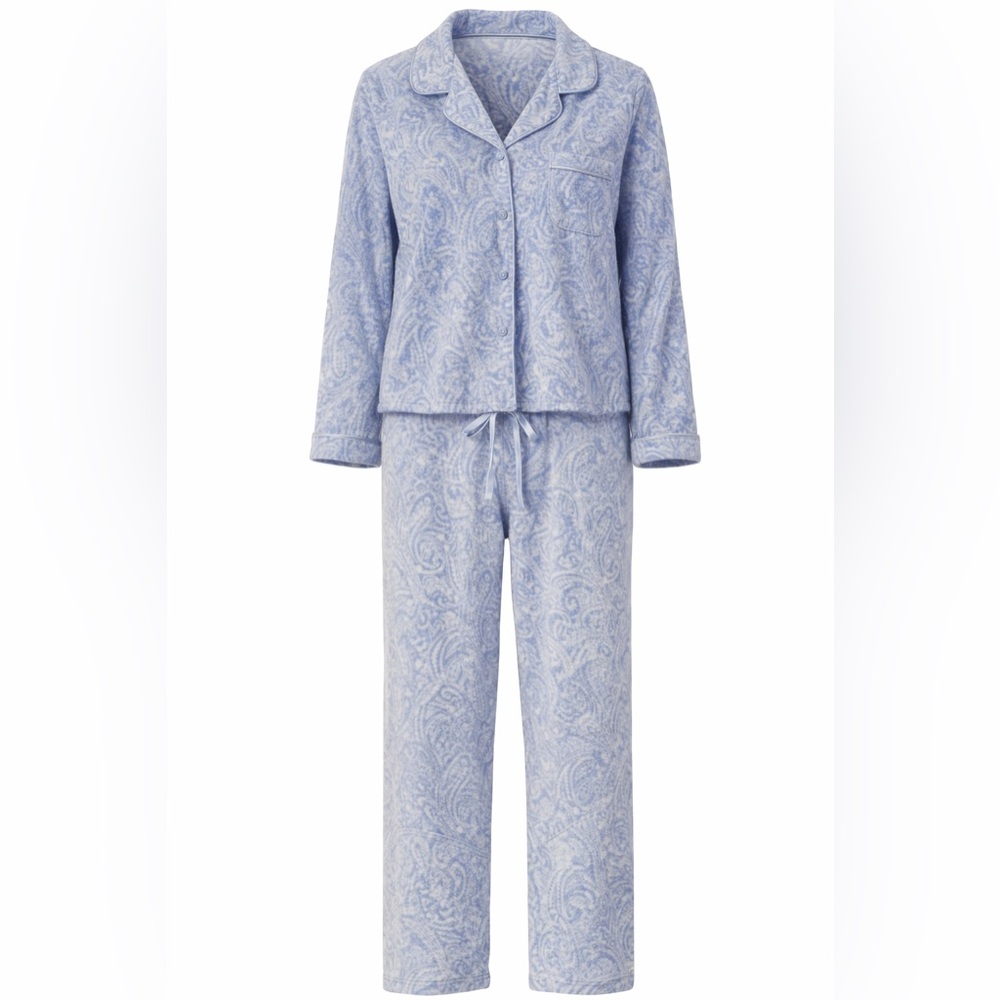 Aris Fuzzy Blue Paisley Pajama Set Women XL‎